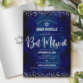 Bat Mitzvah Modern Navy Silver Glitter Folie Scrip Kaart
