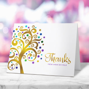 Bat Mitzvah Modern Paars Gold Foil Tree of Life Bedankkaart