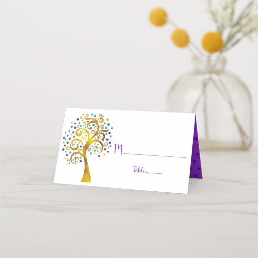 Bat Mitzvah Modern Paars Gold Foil Tree of Life Plaatskaartje (Voorkant)
