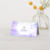 Bat Mitzvah Modern Paarse Waterverf Silver Stippen Plaatskaartje (Achterkant)