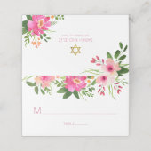 Bat Mitzvah Modern Pink Floral Waterverf Stijlvol Plaatskaartje (Buitenkant ongevouwen)