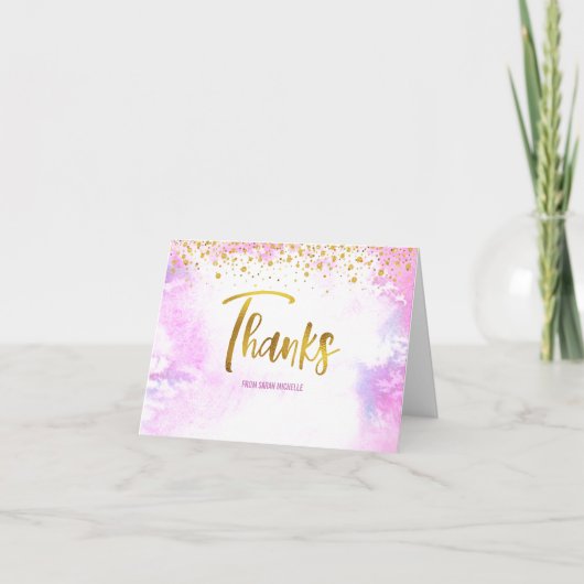 Bat Mitzvah Modern Pink Waterverf Gold Script Bedankkaart (Voorkant)