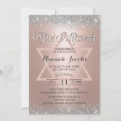 Bat Mitzvah Modern Roos Gold & Silver Glitter Kaart (Voorkant)
