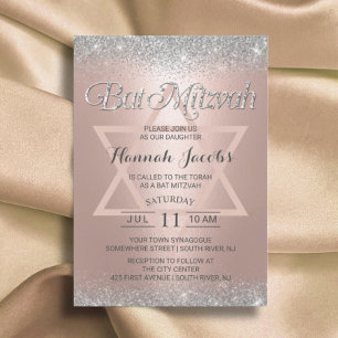 Bat Mitzvah Modern Roos Gold & Silver Glitter Kaart
