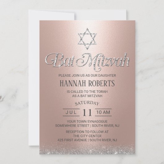 Bat Mitzvah Modern Roos Gold Sparking Typografie Kaart (Voorkant)