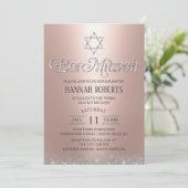 Bat Mitzvah Modern Roos Gold Sparking Typografie Kaart (Staand voorkant)