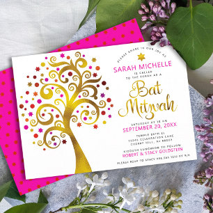 Bat Mitzvah Modern Roze Goud Folie Boom des Levens Kaart