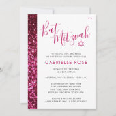 Bat Mitzvah Modern Roze Minimale Glitter Stripe Kaart (Voorkant)