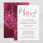 Bat Mitzvah Modern Roze Minimale Glitter Stripe Kaart (Voorkant / Achterkant)