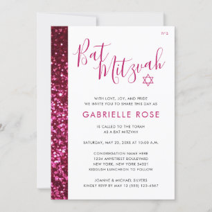 Bat Mitzvah Modern Roze Minimale Glitter Stripe Kaart