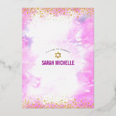 Bat Mitzvah modern roze waterverf girale goud Folie Uitnodiging (Achterkant)