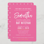 BAT MITZVAH modern  roze wit script goud Kaart (Voorkant / Achterkant)