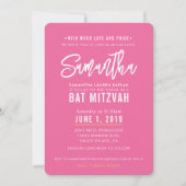 BAT MITZVAH modern roze wit script goud Kaart (Voorkant)