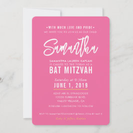 BAT MITZVAH modern  roze wit script goud Kaart