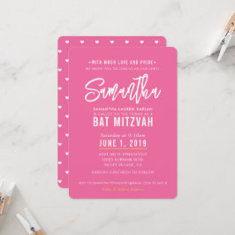 BAT MITZVAH modern  roze wit script goud Kaart