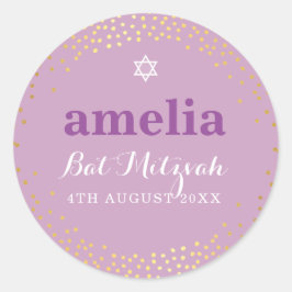 BAT MITZVAH modern rustiek goud confetti paarse Ronde Sticker