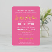 BAT MITZVAH modern script mooie roze goud Folie Uitnodiging (Staand Voorkant)