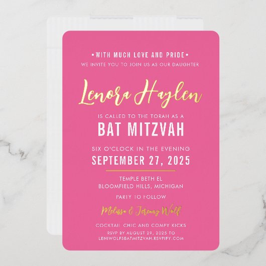 BAT MITZVAH modern script mooie roze goud Folie Uitnodiging (Envelop)