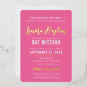 BAT MITZVAH modern script  roze goud Folie Uitnodiging