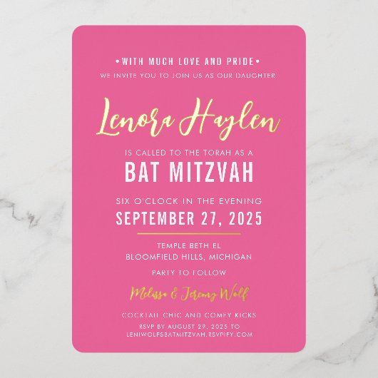 BAT MITZVAH modern script  roze goud Folie Uitnodiging (Voorkant)