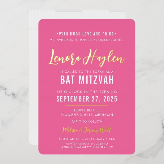BAT MITZVAH modern script  roze goud Folie Uitnodiging (Envelop)