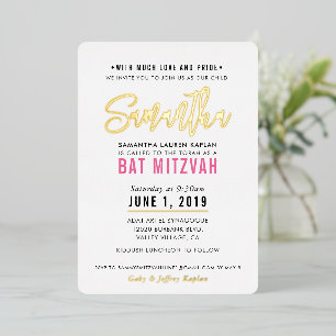 BAT MITZVAH modern script roze goud Folie Uitnodiging