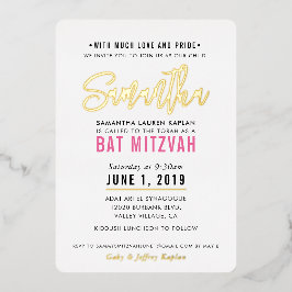BAT MITZVAH modern script  roze goud Folie Uitnodiging