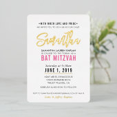 BAT MITZVAH modern script roze goud Folie Uitnodiging (Staand Voorkant)