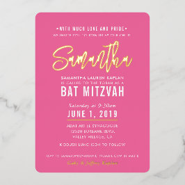 BAT MITZVAH modern script  roze goud Folie Uitnodiging