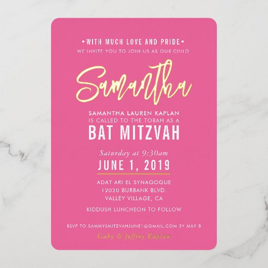BAT MITZVAH modern script  roze goud Folie Uitnodiging (Voorkant)
