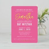 BAT MITZVAH modern script  roze goud Folie Uitnodiging (Staand Voorkant)