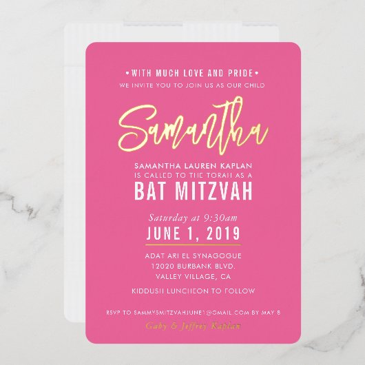 BAT MITZVAH modern script  roze goud Folie Uitnodiging (Envelop)
