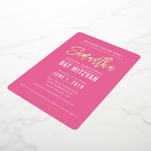 BAT MITZVAH modern script  roze goud Folie Uitnodiging (Gedraaid)