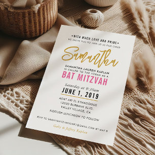 BAT MITZVAH modern script  roze goud Kaart