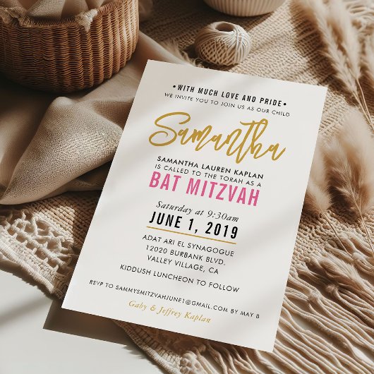 BAT MITZVAH modern script  roze goud Kaart