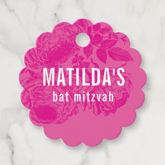 BAT MITZVAH modern sierlijk bloemig roze Bedankjes Labels (Voorkant)