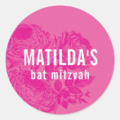 BAT MITZVAH modern sierlijk bloemig roze Ronde Sticker (Voorkant)