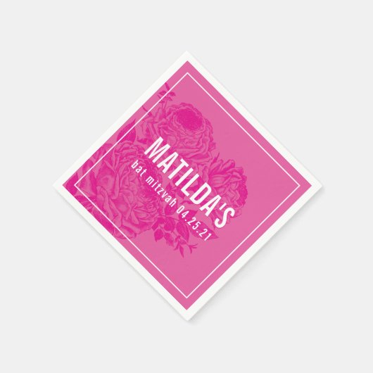 BAT MITZVAH modern sierlijk bloemig  roze Servet (Hoek)