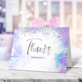 Bat Mitzvah Modern Silver Script Paarse Waterverf Bedankkaart