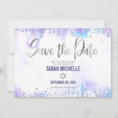 Bat Mitzvah Modern Silver Script Paarse Waterverf Save The Date (Voorkant)