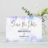 Bat Mitzvah Modern Silver Script Paarse Waterverf Save The Date (Staand voorkant)
