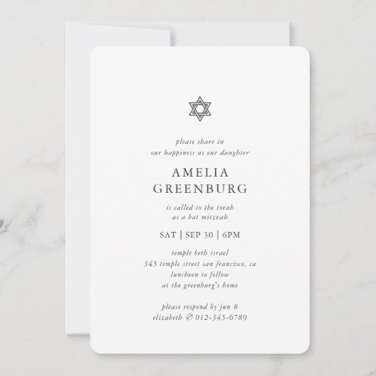 Bat Mitzvah Modern Simple Elegant Minimalist Kaart (Voorkant)