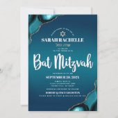 Bat Mitzvah Modern Turquoise Ombre Agate Script Kaart (Voorkant)