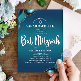 Bat Mitzvah Modern Turquoise Ombre Agate Script Kaart