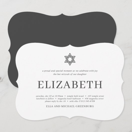 Bat Mitzvah Modern Typografie Kaart (Voorkant / Achterkant)