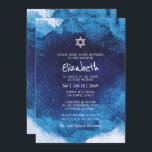 Bat Mitzvah Modern Typography Blue Waterverf Kaart<br><div class="desc">Bestaat uit een afspeelbaar script en serif typografie; Allemaal tegen een achtergrond van een blauwe achtergrond van de waterverf. Dit wordt ontworpen door de Uitgezochte Leveringen van de Partij,  exclusief voor Zazzle. Hier te vinden op: http://www.zazzle.com/selectpartysupplies</div>
