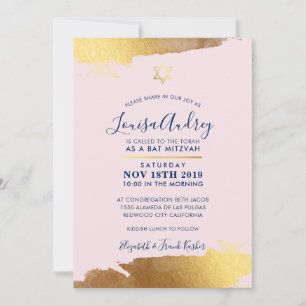 BAT MITZVAH modern verguld goud marine blush roze Kaart