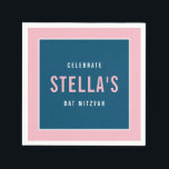 BAT MITZVAH modern vet blok donkerblauw roze Servet<br><div class="desc">door kat massard >> WWW.SIMPLYSWEETPAPERIE.COM <<<<</div>