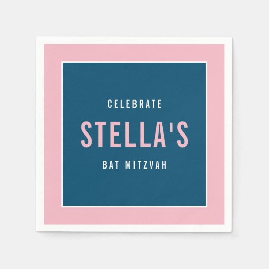 BAT MITZVAH modern vet blok donkerblauw roze Servet (Voorkant)