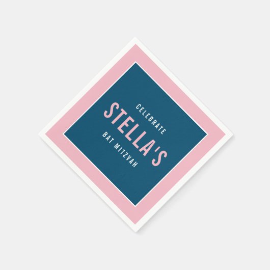 BAT MITZVAH modern vet blok donkerblauw roze Servet (Hoek)